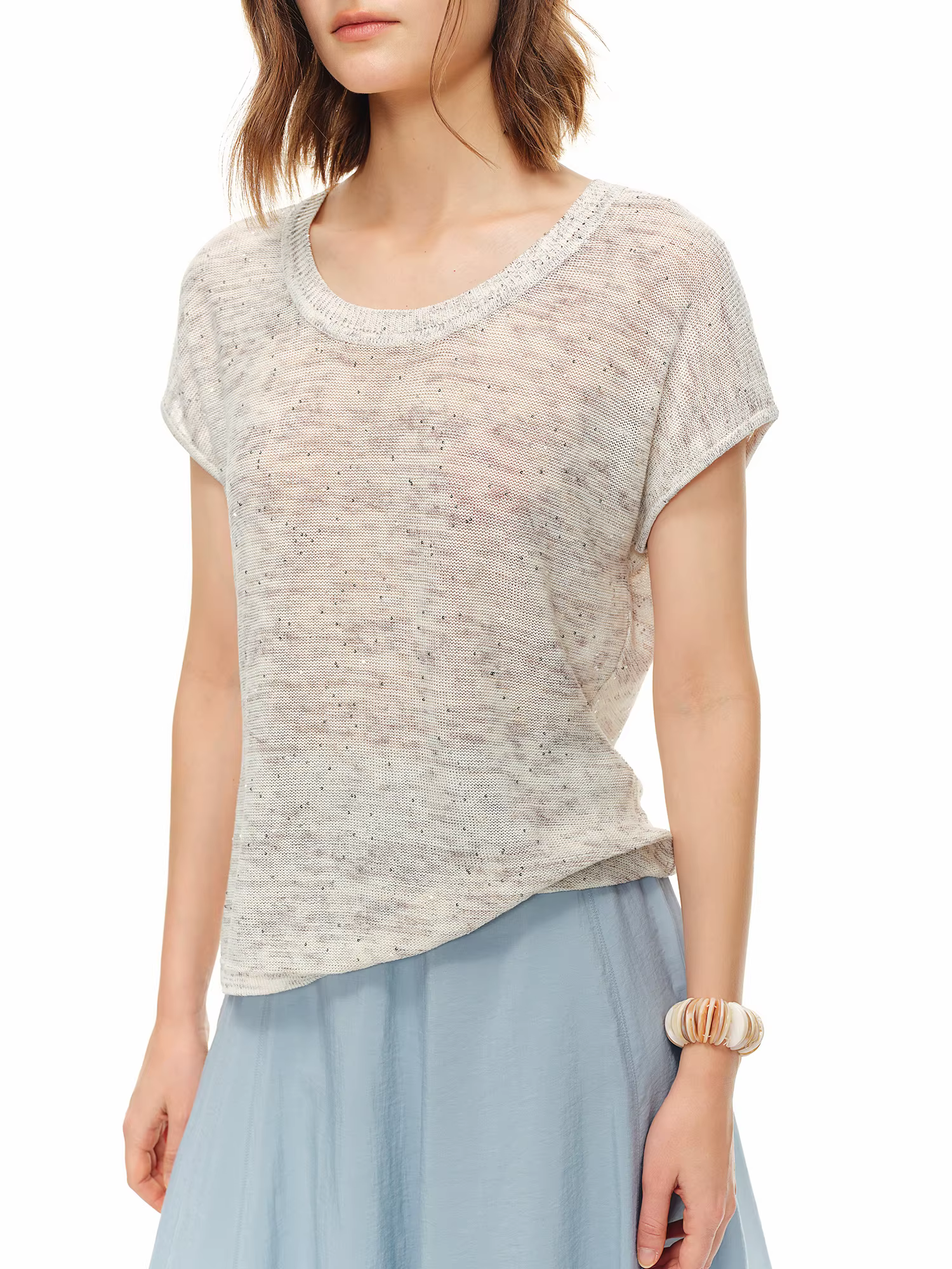 DUSHU T-shirt en maille col U en mélange de lin