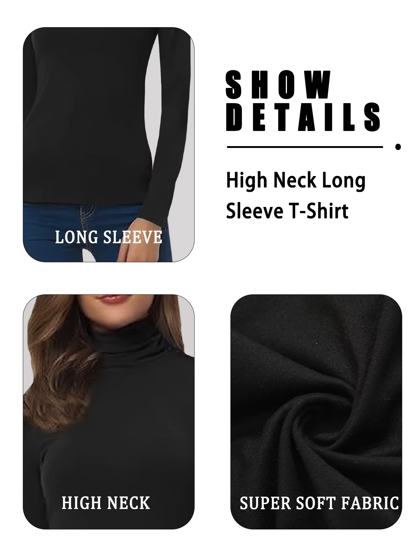 T-shirt à manches longues et col haut pour femme.