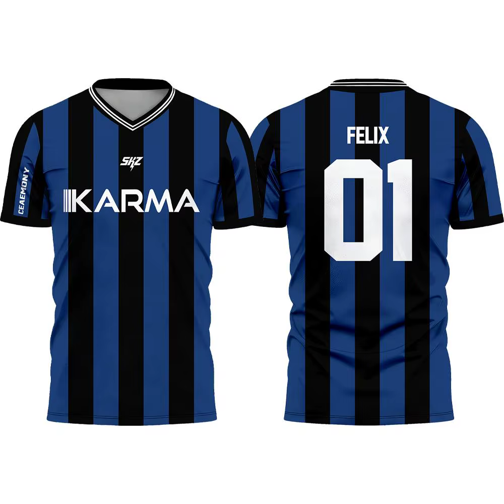 Maillot de football Karma SKZ Hyunjin, t-shirt adapté aux hommes et aux femmes, tissu 3D à séchage rapide, vêtements d'entraînement sportifs d'été en plein air