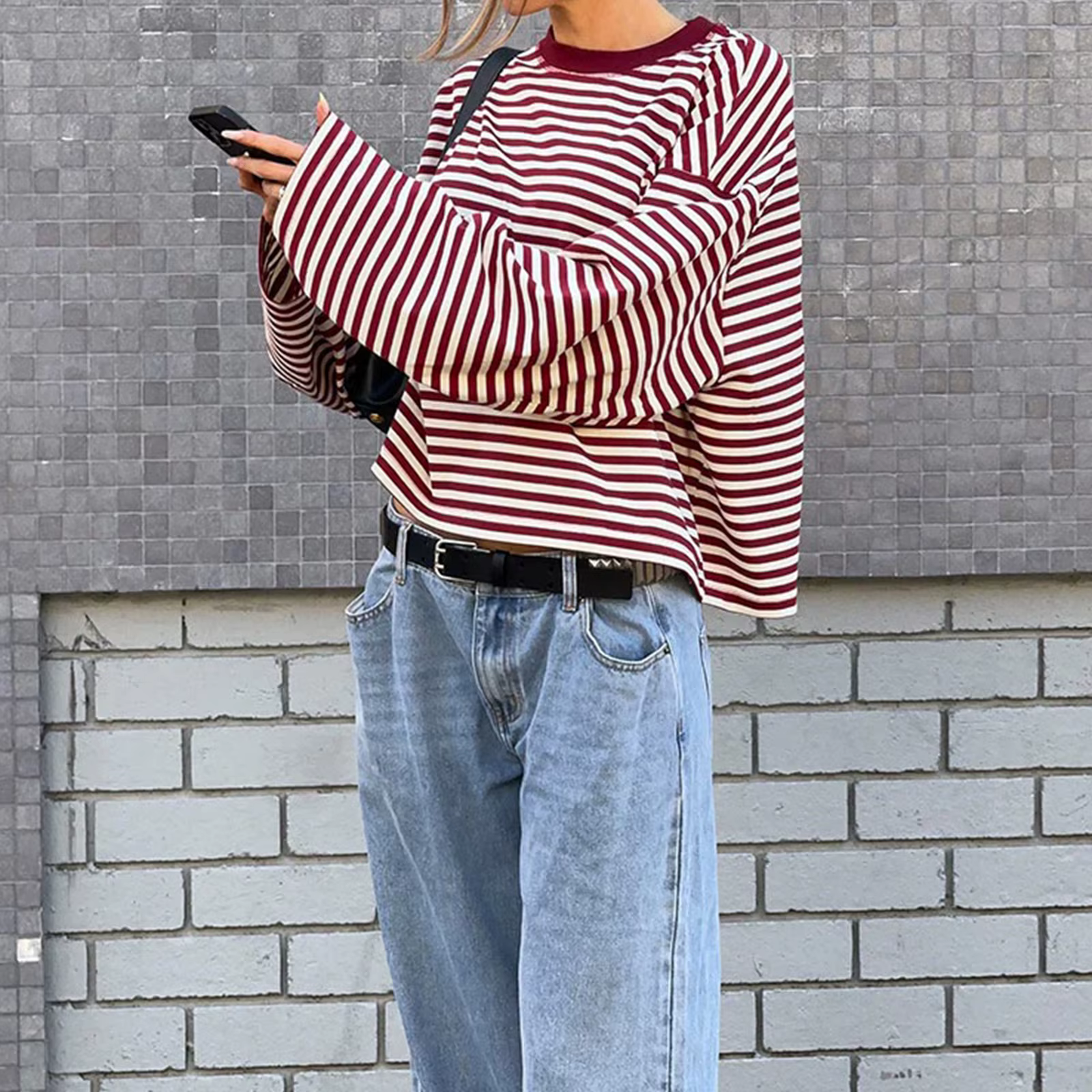 T-shirt rayé à manches longues pour femmes
