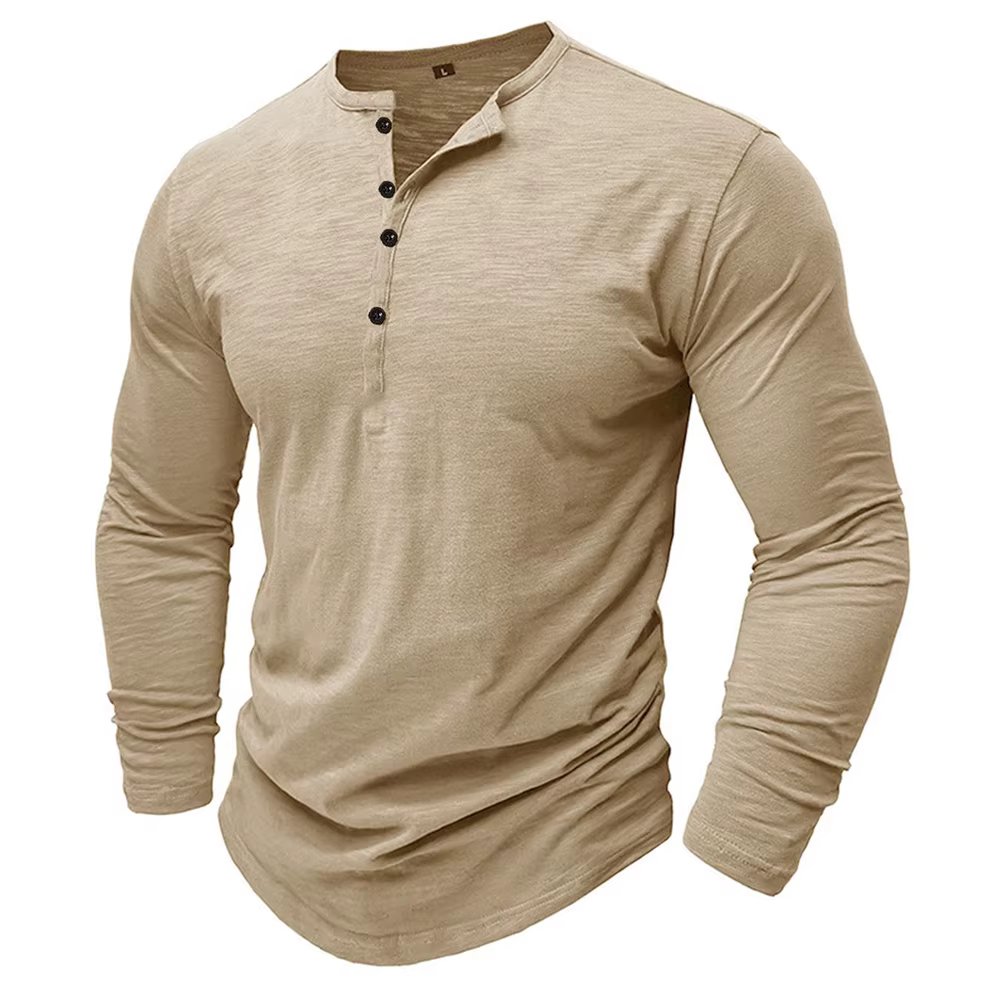 T-shirt à manches longues et col Henley pour hommes