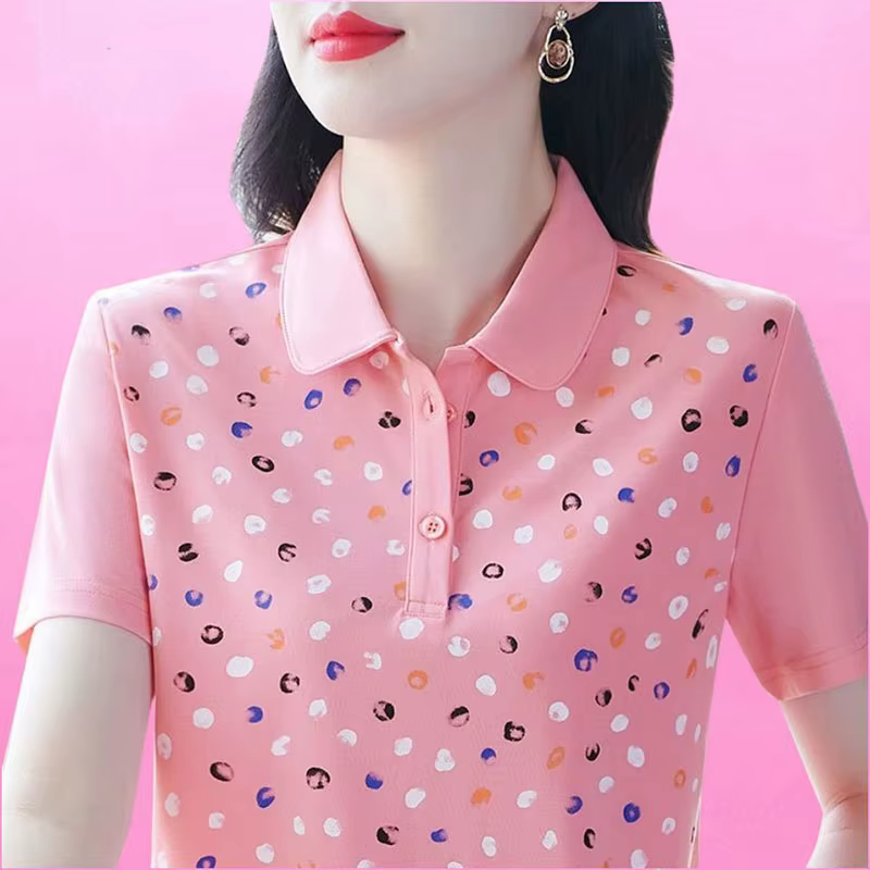 Nouveau T-shirt Polo Femme d'été à Col Revers et Manches Courtes