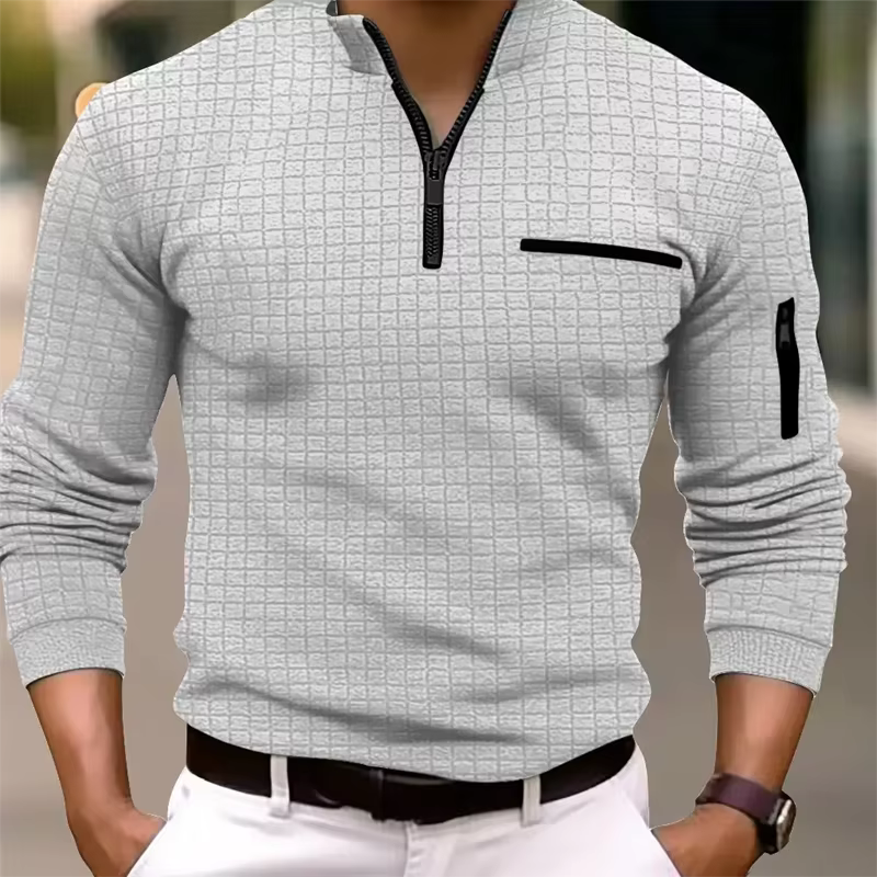 POLO carré rayé à manches longues pour hommes