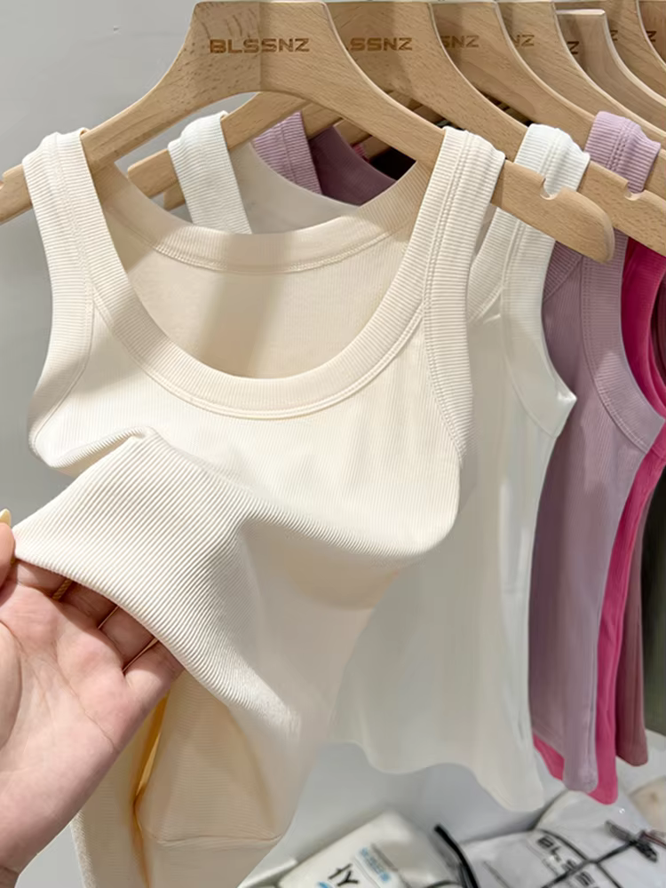 Femmes solide col rond côtelé débardeur Camisole
