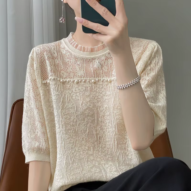 T-shirt en dentelle française pour femme
