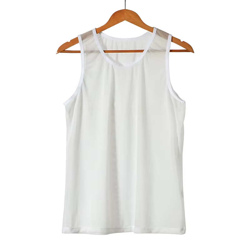 Hommes sans manches maille pure réservoir vêtements d'extérieur gilet d'entraînement résille évider voir à travers le maillot de corps