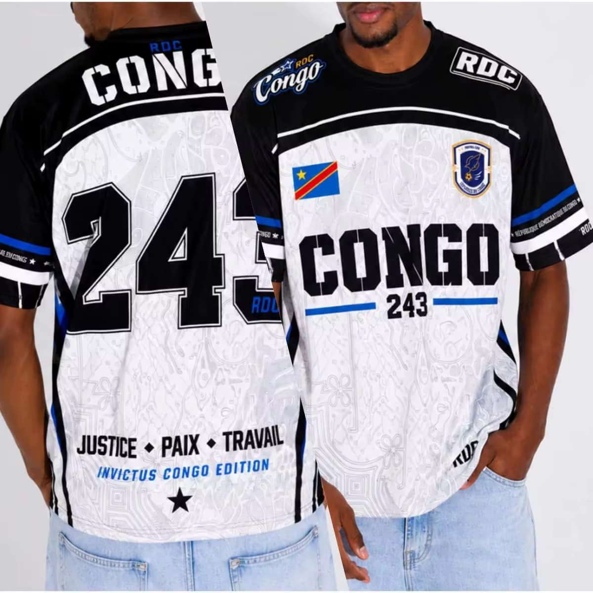 T-shirt à manches courtes commémoratif de la République démocratique du Congo 2026 avec drapeau national contrastant #