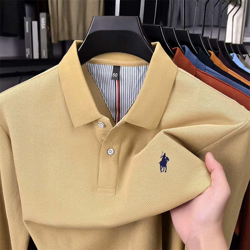 100% coton marque haut de gamme à manches longues polo shirt nouveau Paul Pony brodé luxe confortable hommes d'affaires