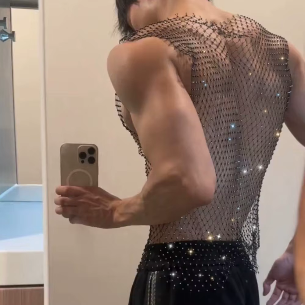 Débardeur Homme Style Sexy Orné de Strass