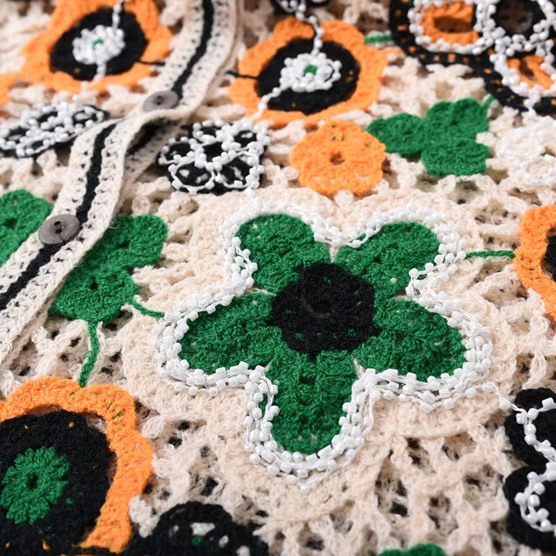 Gilet en Crochet à fleurs perlées pour femmes