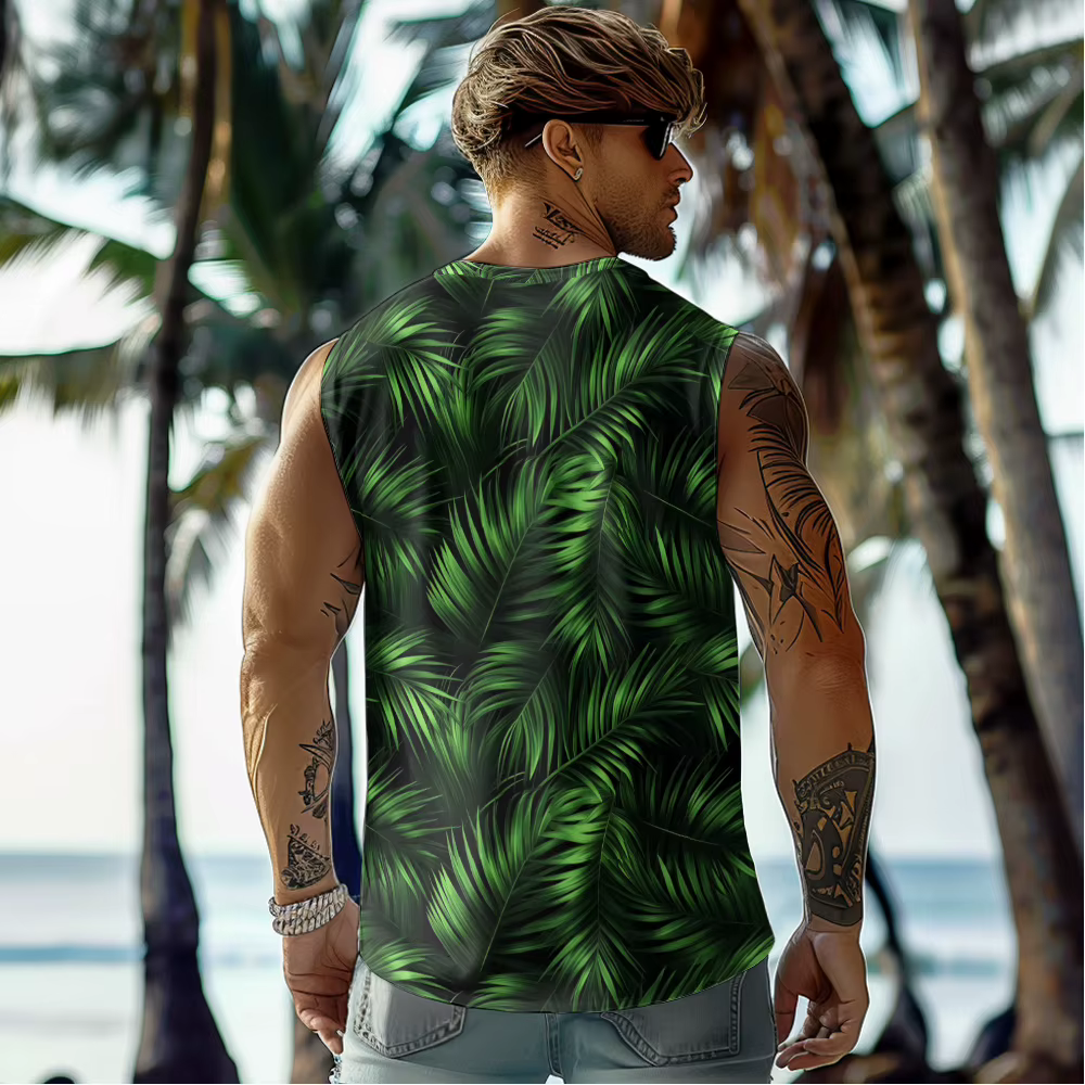 Style hawaïen feuille audacieuse hommes débardeur sans manches dégradé couleur maillots de bain respirant entraînement ajustement gilet vêtements de Fitness musculaire