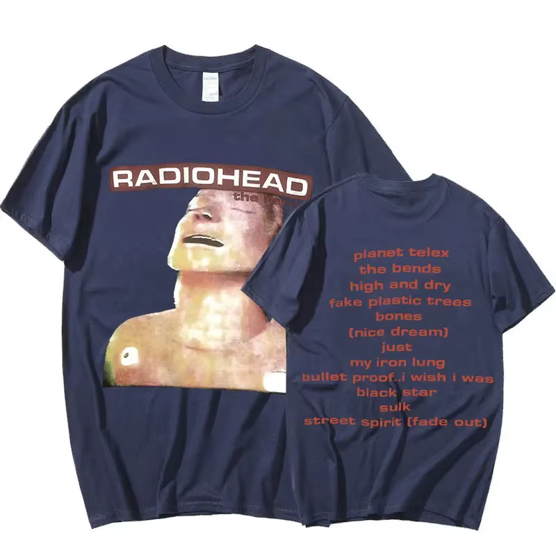 Vintage groupe de Rock Radiohead t-shirt hommes 100% coton T-shirts Hip Hop les courbes Album de musique impression