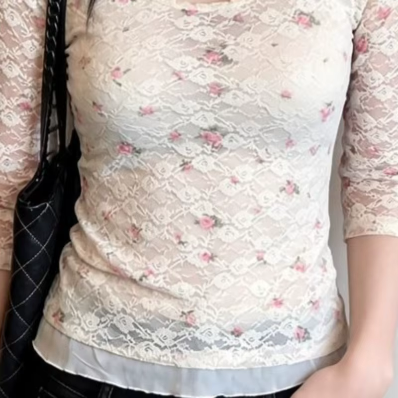 T-shirt en dentelle Y2k pour femmes