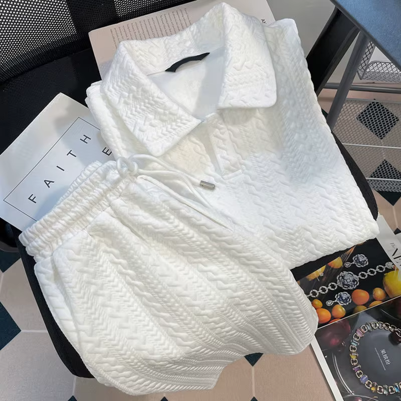 Ensemble 2 pièces polo texturé pour femme