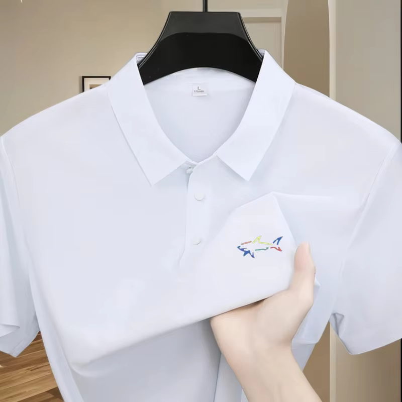 Polo homme à manches courtes, design imprimé tendance, haut d'été, nouveau, frais et respirant, couleur unie, décontracté, t-shirt en soie glacée