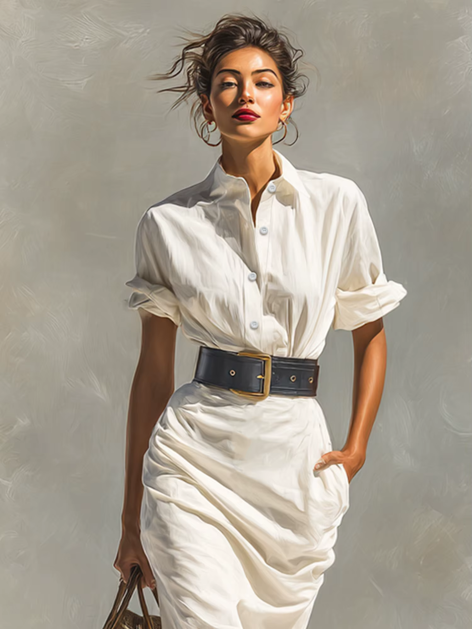 Robe chemise blanche boutonnée pour femme