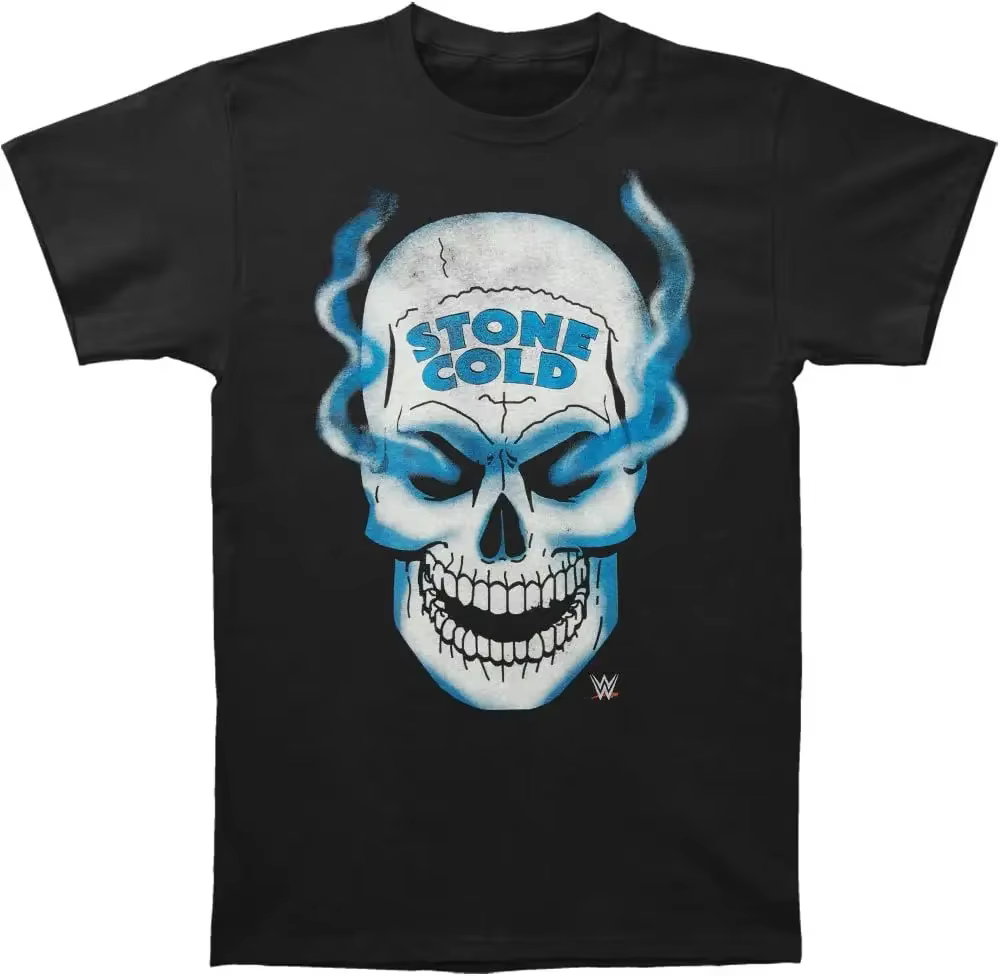 T-shirt Stone Cold Steve og Skull pour homme, 3 po, 16 po, devant et dos