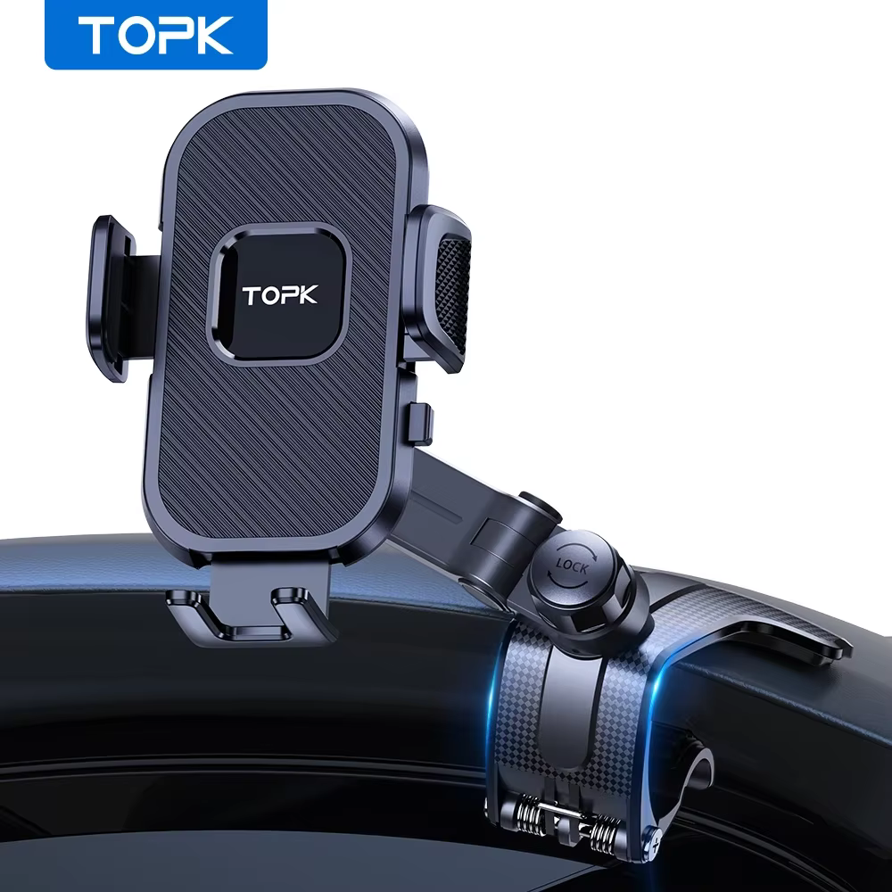 TOPK – support de téléphone portable universel pour tableau de bord, fixation facile par clip, support d'affichage GPS, pour IPhone, Samsung, Xiaomi