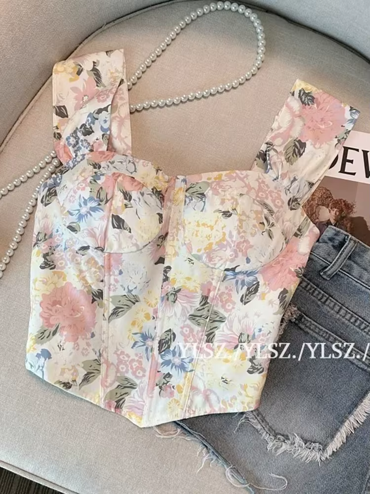 Zoki Chic recadrée réservoirs floraux femmes mince Sexy doux mode Camis