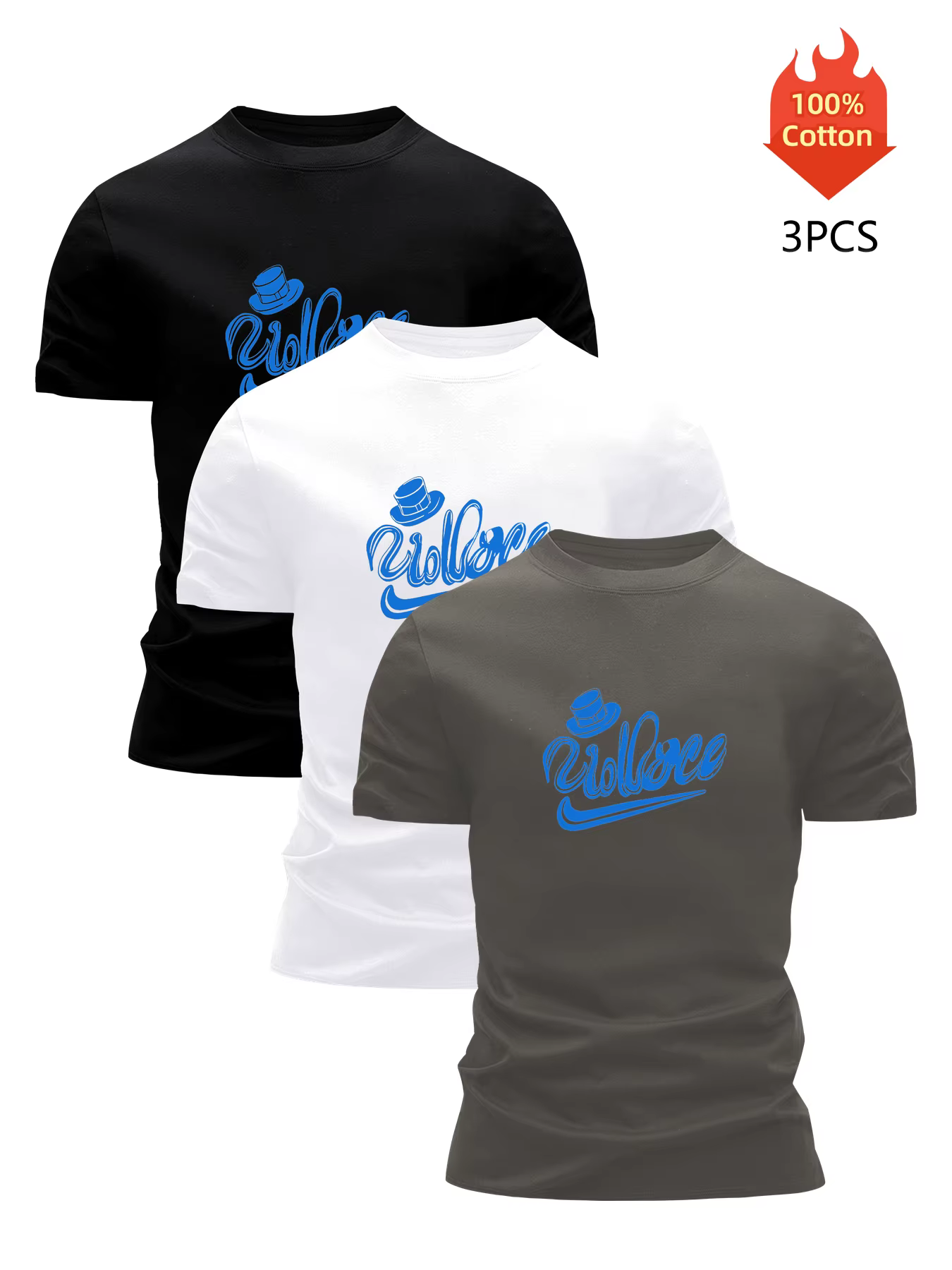 T-shirt imprimé pack de 3 t-shirts graphiques 100 % coton pour hommes chemisier d'été drôle décontracté respirant cool luxe vêtements de haute qualité