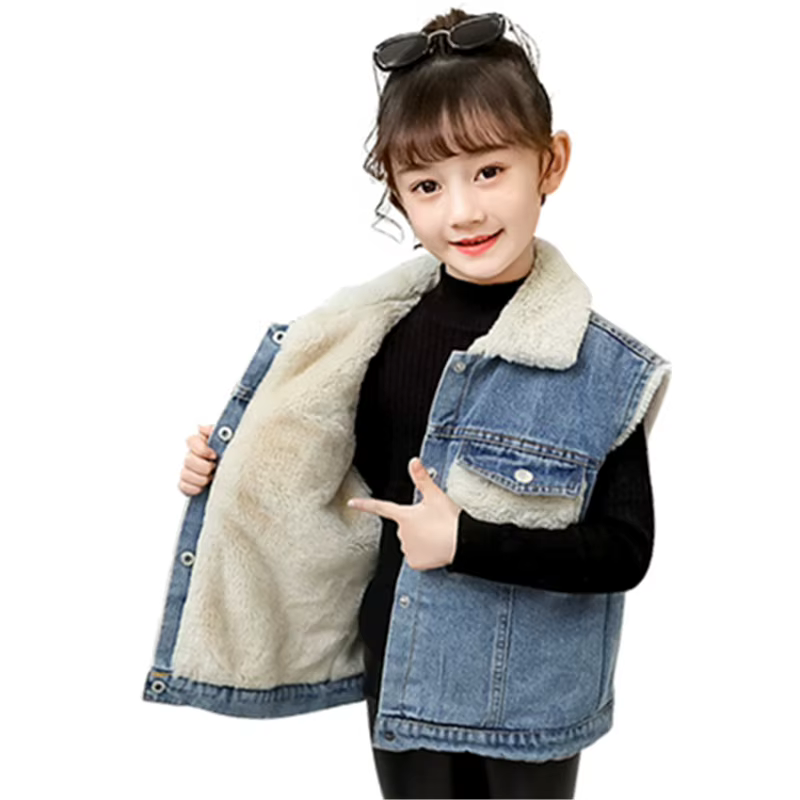 2025 enfants automne hiver Denim gilet pour fille isolé sans manches veste d'extérieur 4-13 ans