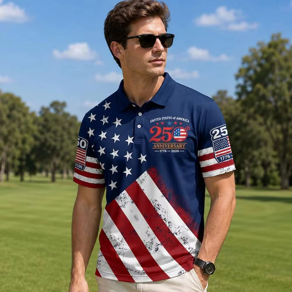 Polo pour homme patriotique USA 250e anniversaire