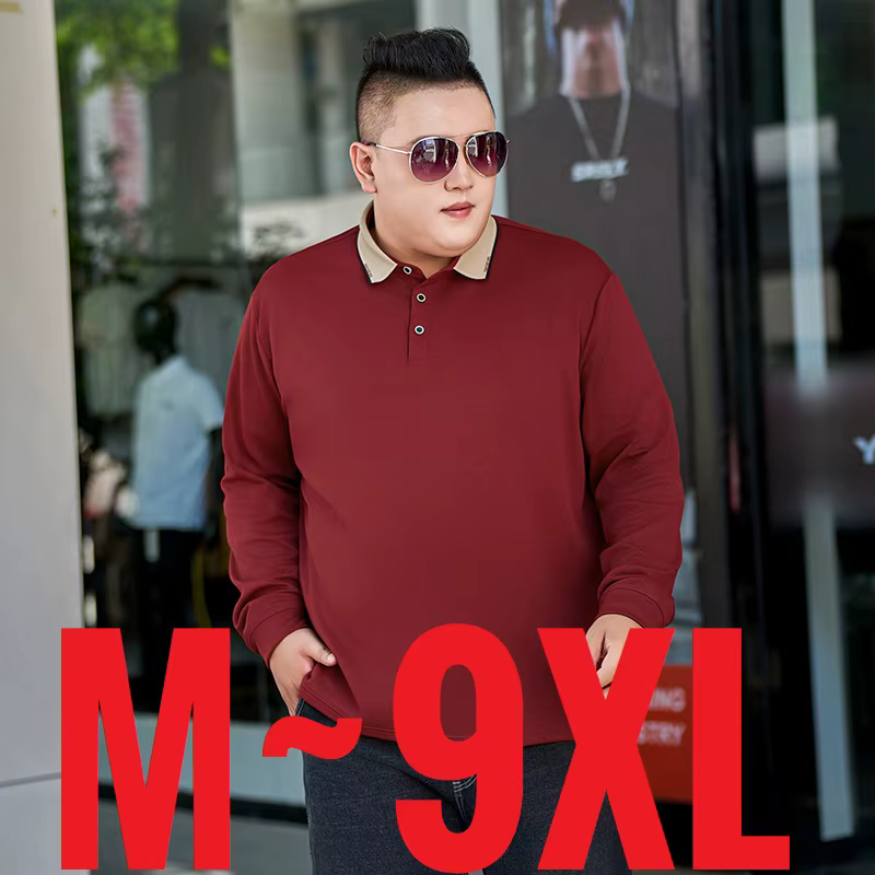 Grande taille classique hommes polos décontractés à manches longues col T-shirt homme d'affaires décontracté grand Plus bureau travail vêtements de golf 9XL