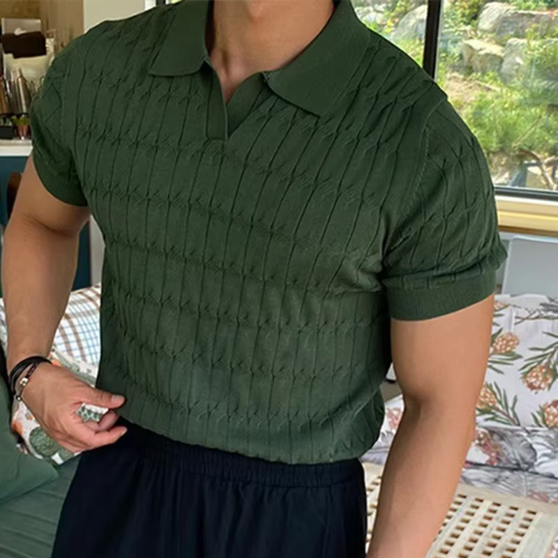 Polo jacquard à rayures pour hommes