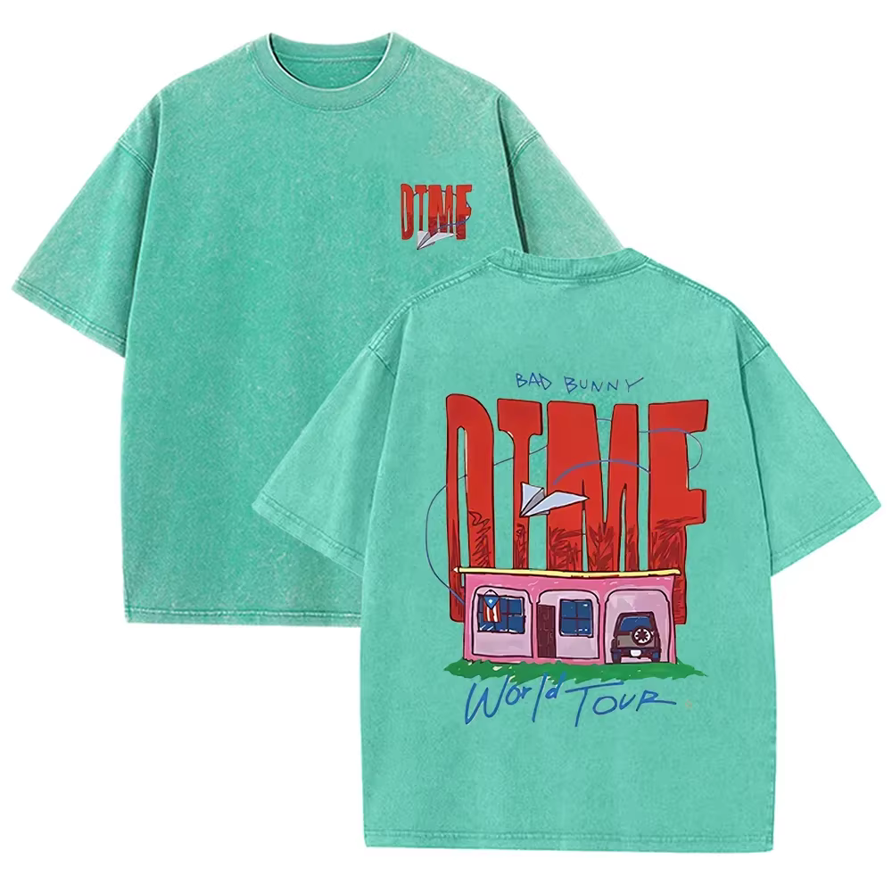 T-shirt vintage délavé beige 2026 Bad Bunny DTMF World Tour Graphic Tee unisexe décontracté streetwear