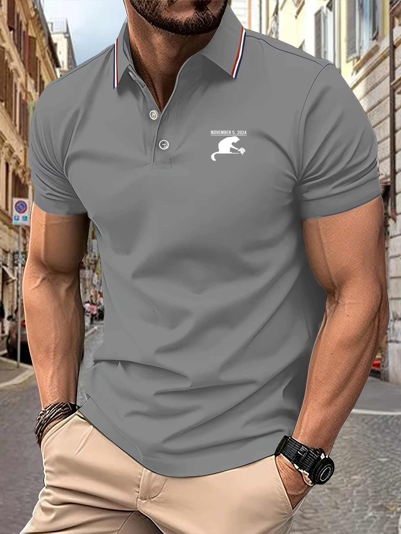 2025 nouveau polo d'été pour hommes motif chat et éléphant, 5 novembre 2024 polo décontracté d'été