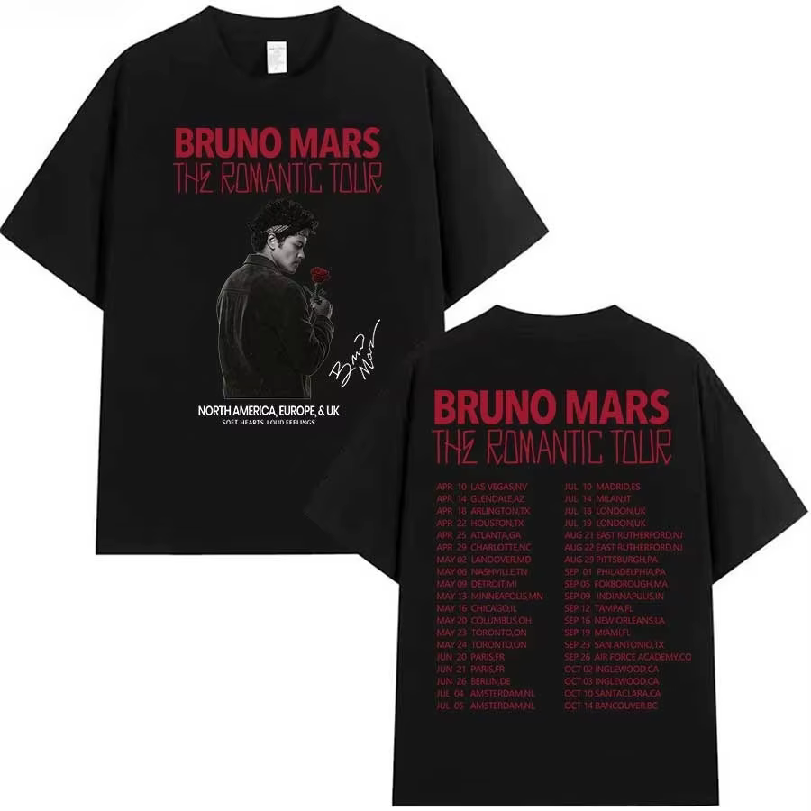 T-shirt Bruno Mars The Romantic Tour pour hommes et femmes