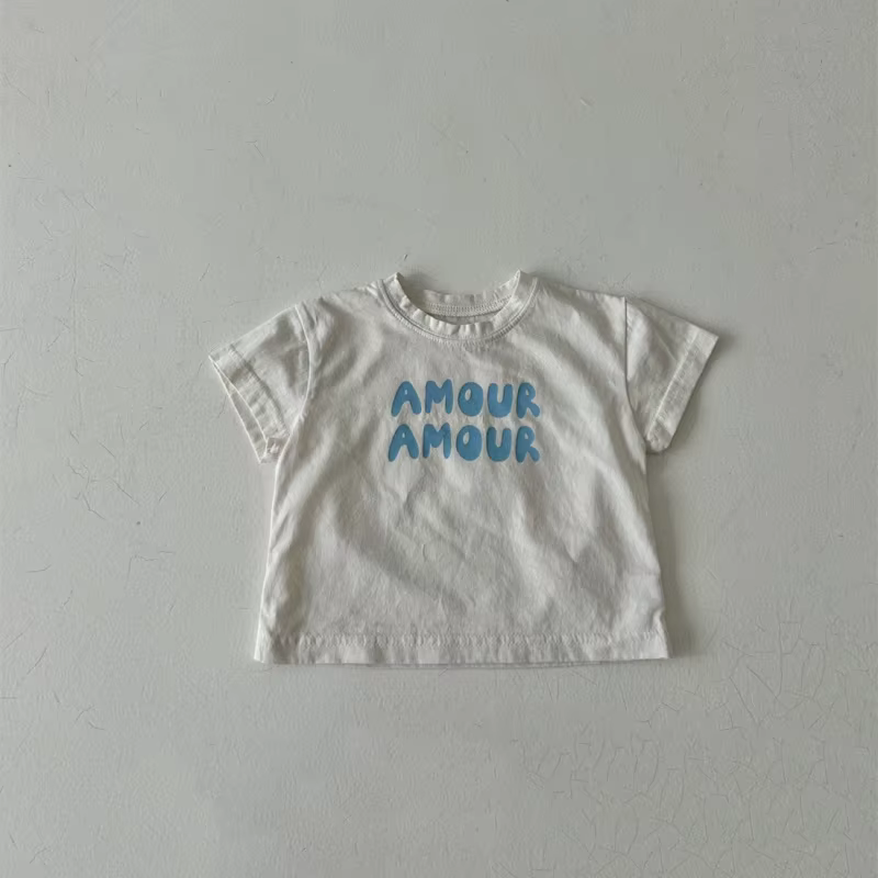 Bébé à manches courtes t-shirt garçon filles mignon Simple lettre impression