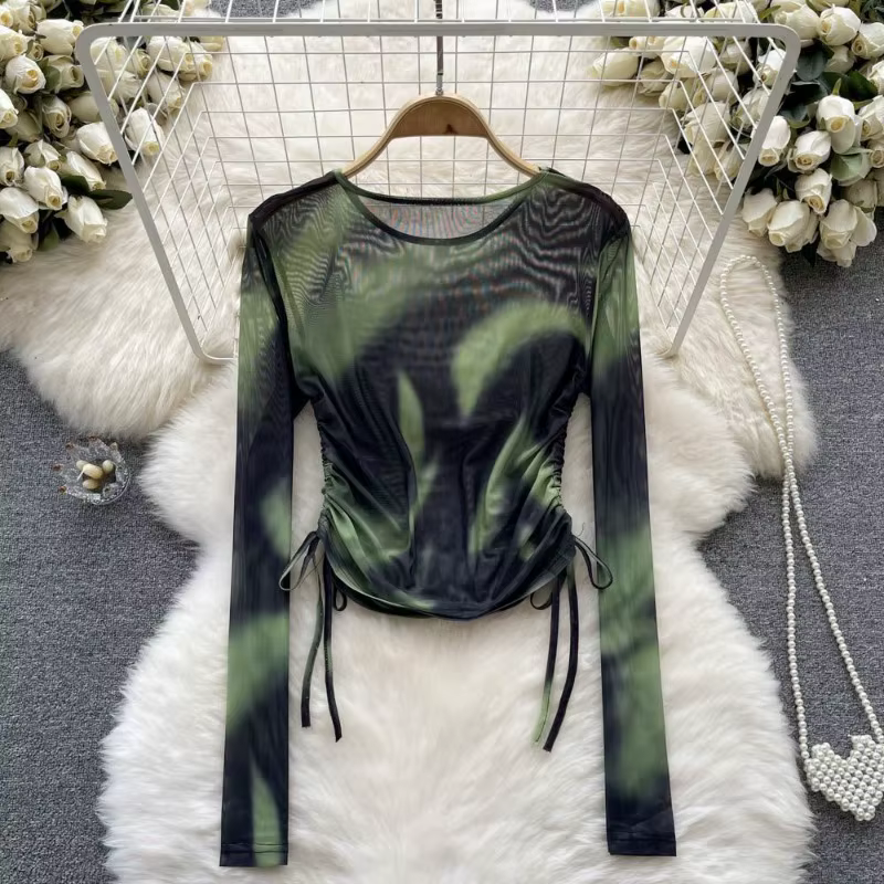 Vinatge Tie-dye T-shirts femmes Sexy mode vacances à manches longues hauts décontracté chemise conception automne printemps femme Streetwear Ins