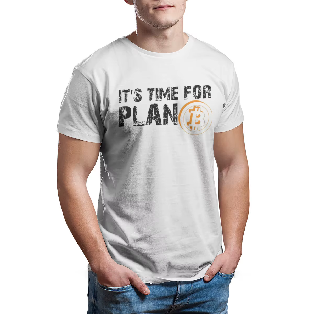 Bitcoin signe Art Satoshi Nakamoto c'est l'heure du Plan B t-shirt col rond coton surdimensionné