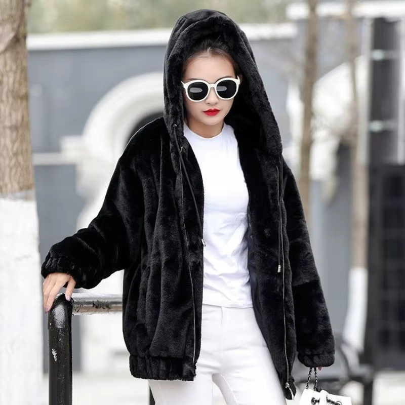 Veste à capuche en flanelle pour femme