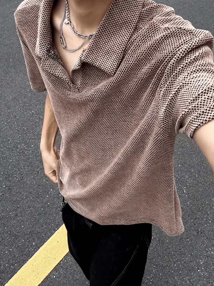 Polo Homme Vintage Streetwear Couleur Unie Manches Courtes Col