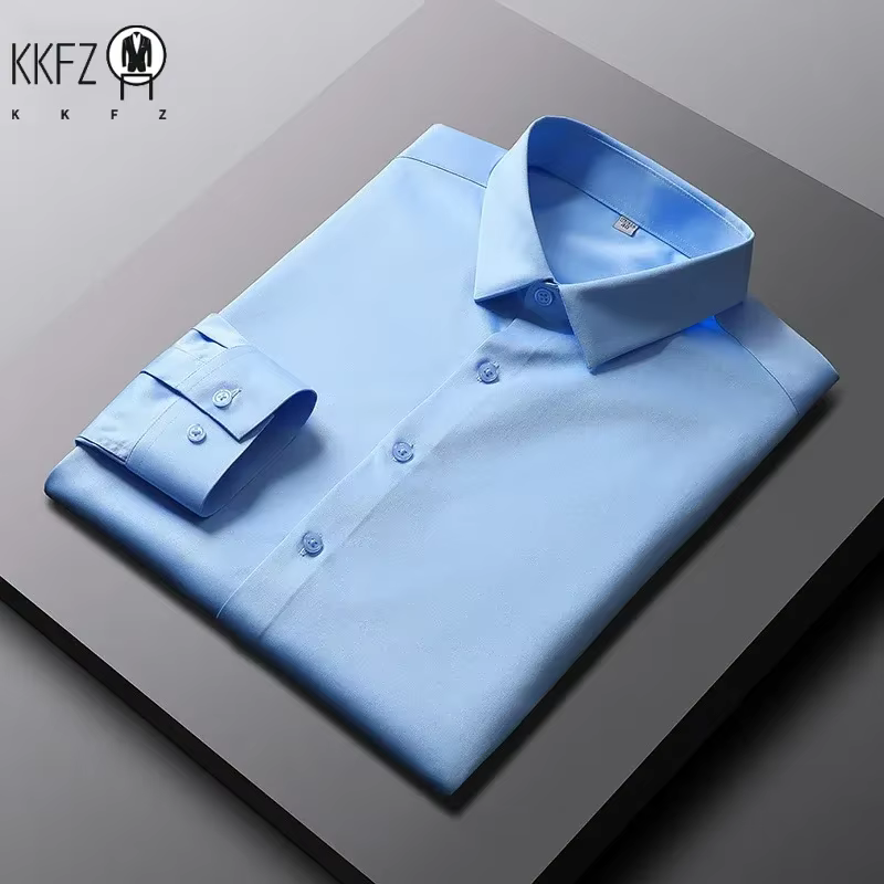 Chemise à manches longues décontractée pour hommes, chemise d'affaires à la mode, solide, non repassage et déformable