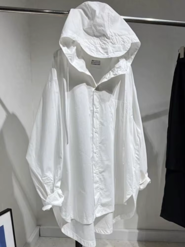 Mode haut pour femme Blouses surdimensionnées vêtements pour femmes 2025 Blusas Mujer De Moda chemise à capuche à manches longues décontracté blanc manteau de base