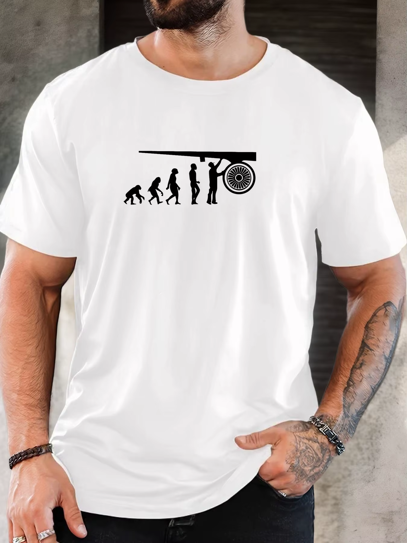T-Shirt homme 2025 nouveauté humoristique évolution graphique gymnase haltère blanc imprimé haut élégant quotidien décontracté