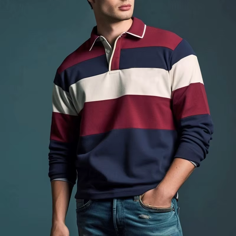 Nouveau en rayé graphique polos pour hommes Simple automne affaires 3D imprimé à manches longues Golf Polo décontracté usage quotidien t-shirts hauts