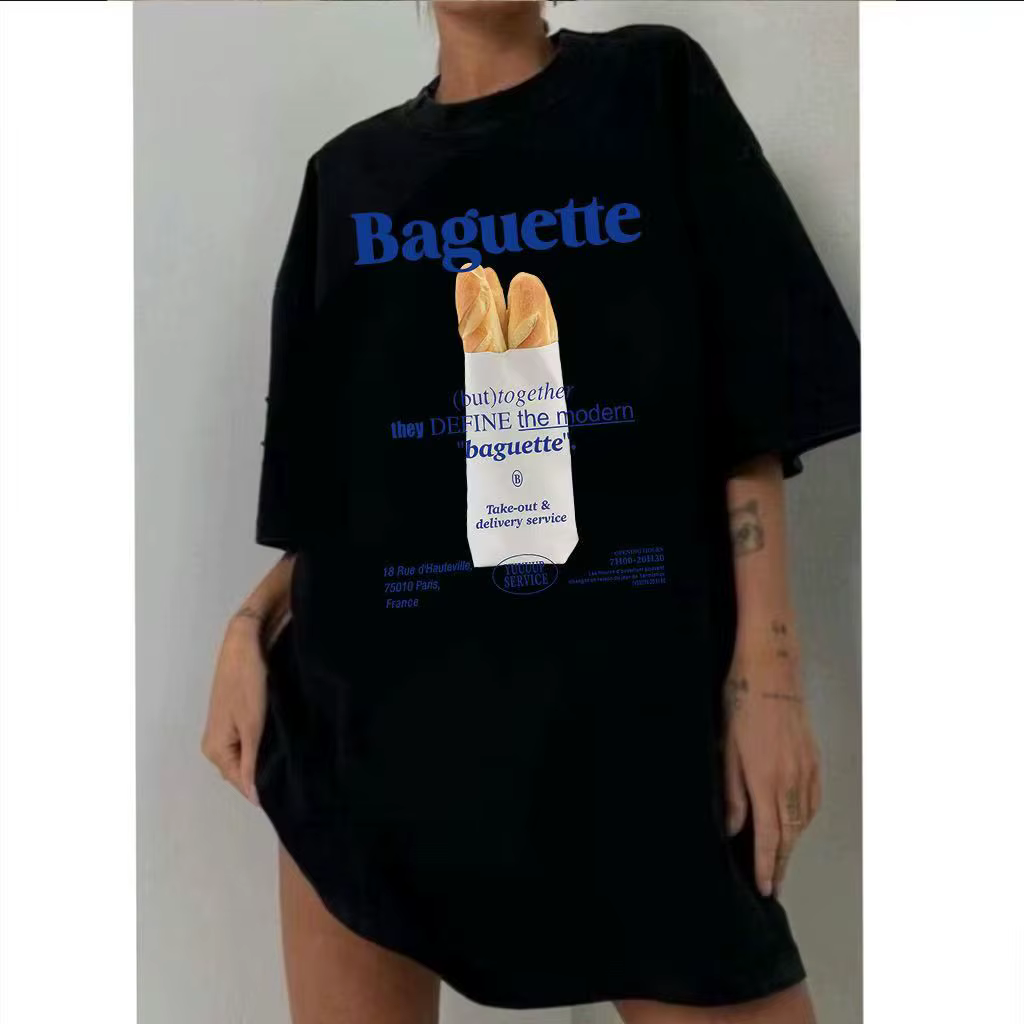 Nouveau rose pain imprimé graphique T-shirt femmes à manches courtes 100% coton surdimensionné