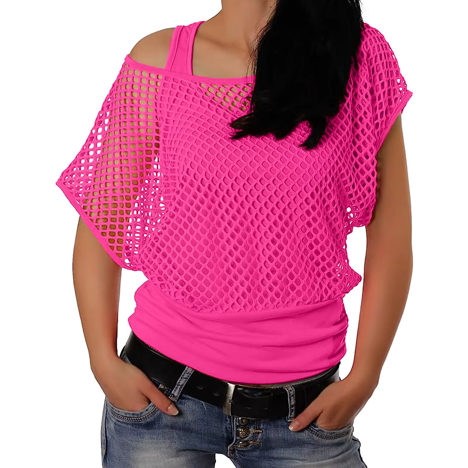 T-shirt à manches courtes en résille pour femmes