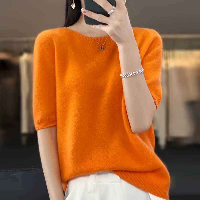 T-shirt tricoté à col rond pour femme