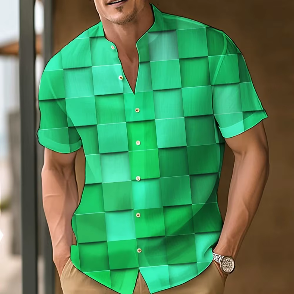 Chemise imprimée à carreaux 3D pour hommes