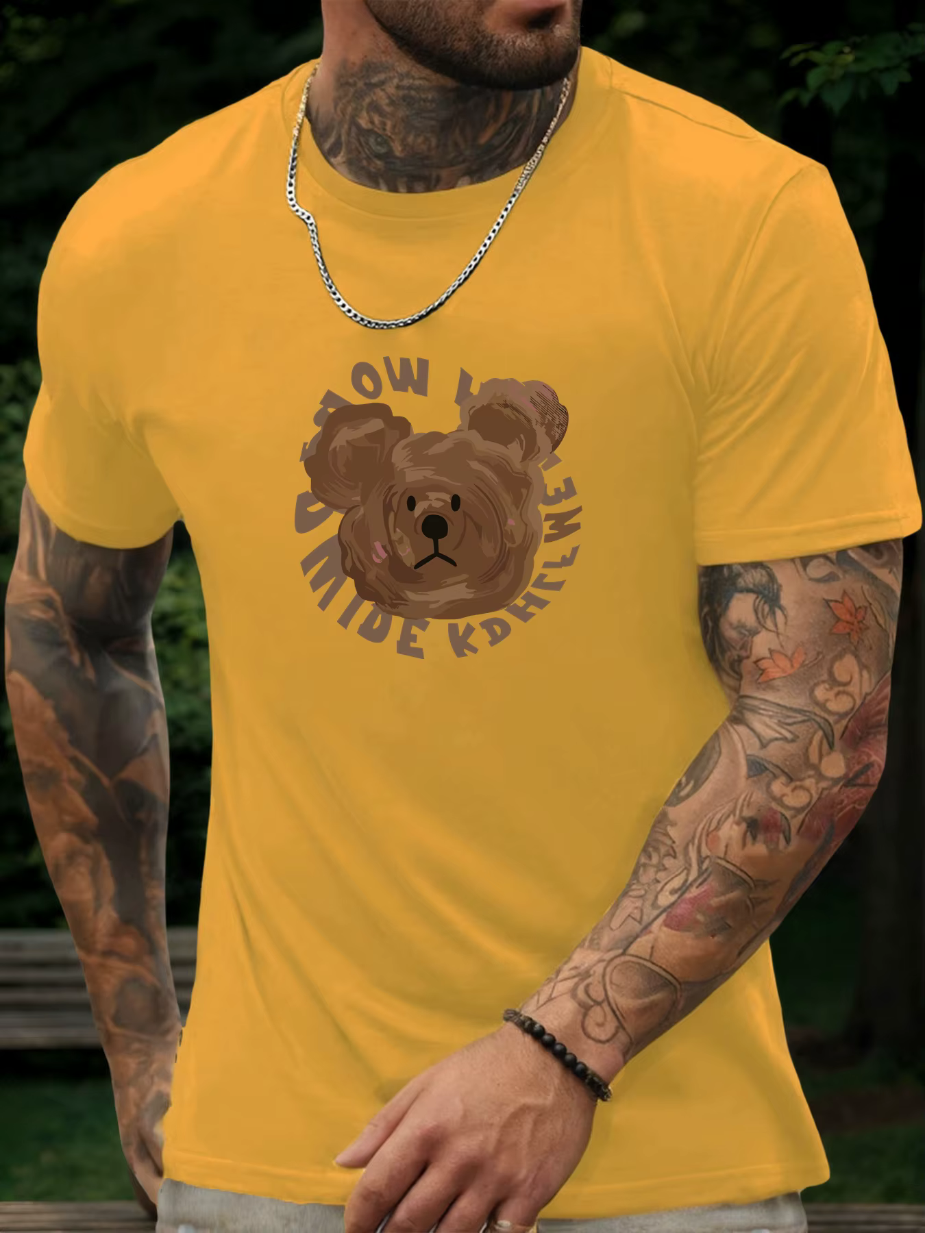 2025 hommes à la mode mignon ours brun graphique T-Shirt blanc décontracté confortable doux coton minimaliste quotidien haut Streetwear