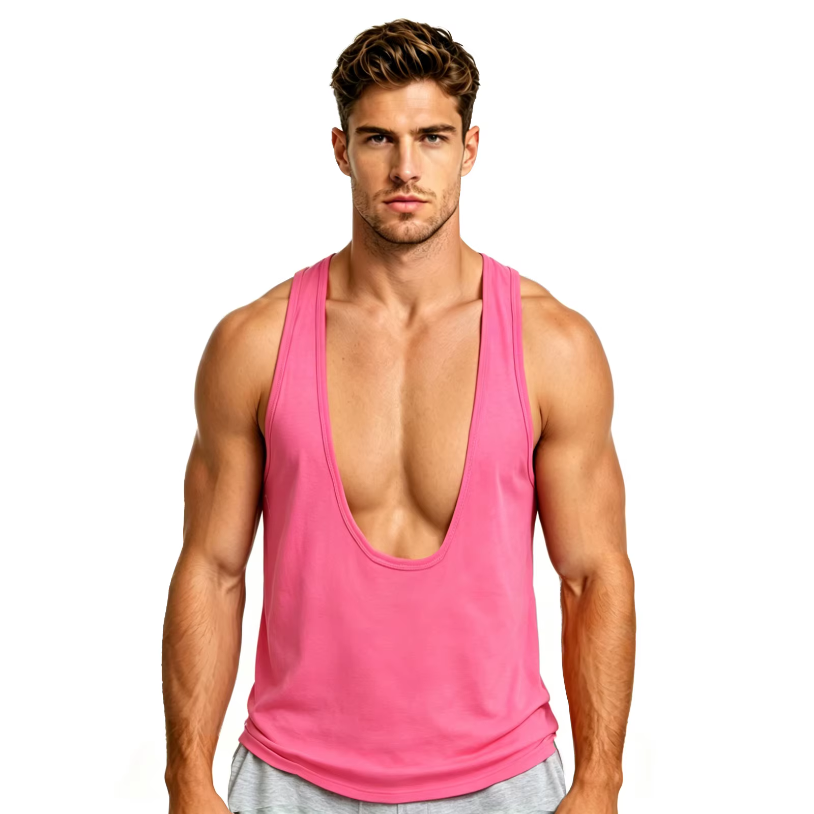 Gilet décontracté hommes débardeur homme col en v profond Sexy hauts sans manche T-Shirt entraînement musculaire musculation Singlet couleur Dopamine