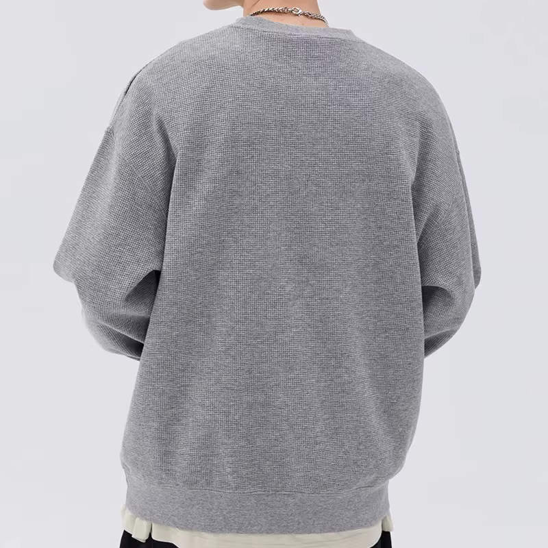 Gaufre à manches longues couleur unie T-shirt pour hommes au printemps et en automne 2025 décontracté