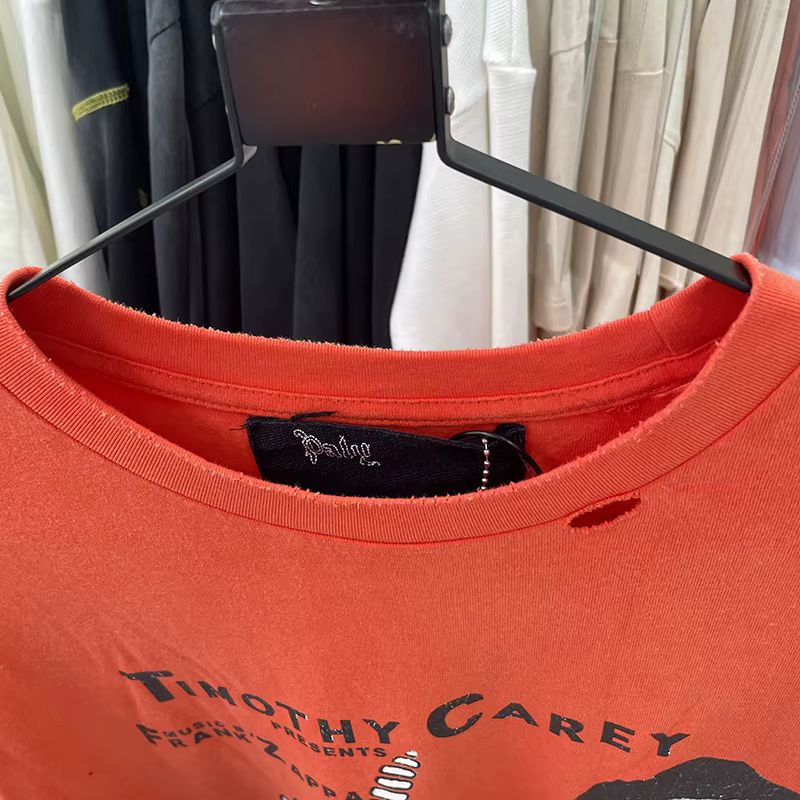 T-shirt Rétro Délavé Rouge PALY à Manches Longues en Coton pour Homme et Femme, Style Urbain, Effet Usé et Déchiré, Coupe Oversize, Col Rond, Nouveau Modèle