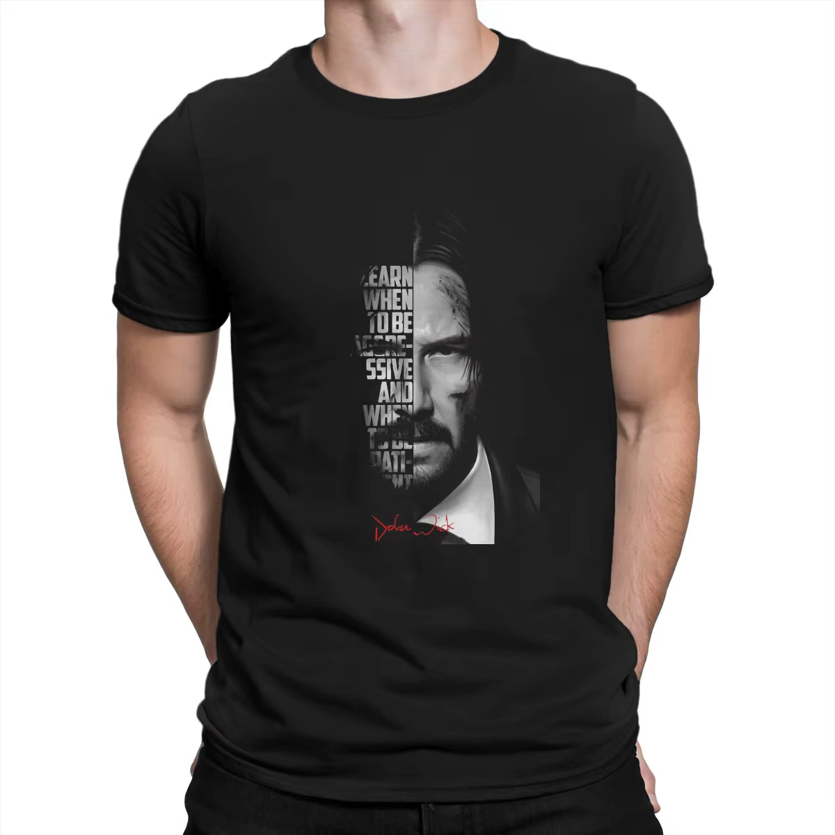 T-shirt noir et blanc John Wick pour hommes