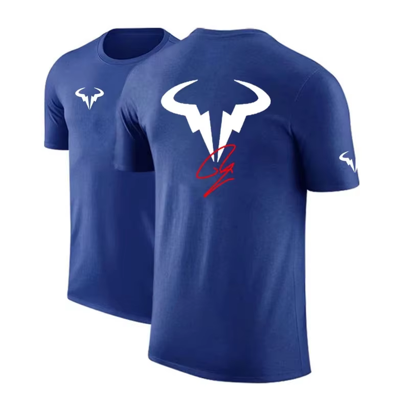 Rafael Nadal - Joueur de tennis - T-shirt à manches courtes régulier imprimé de haute qualité en pur coton pour hommes - Couleur fixe - Casual